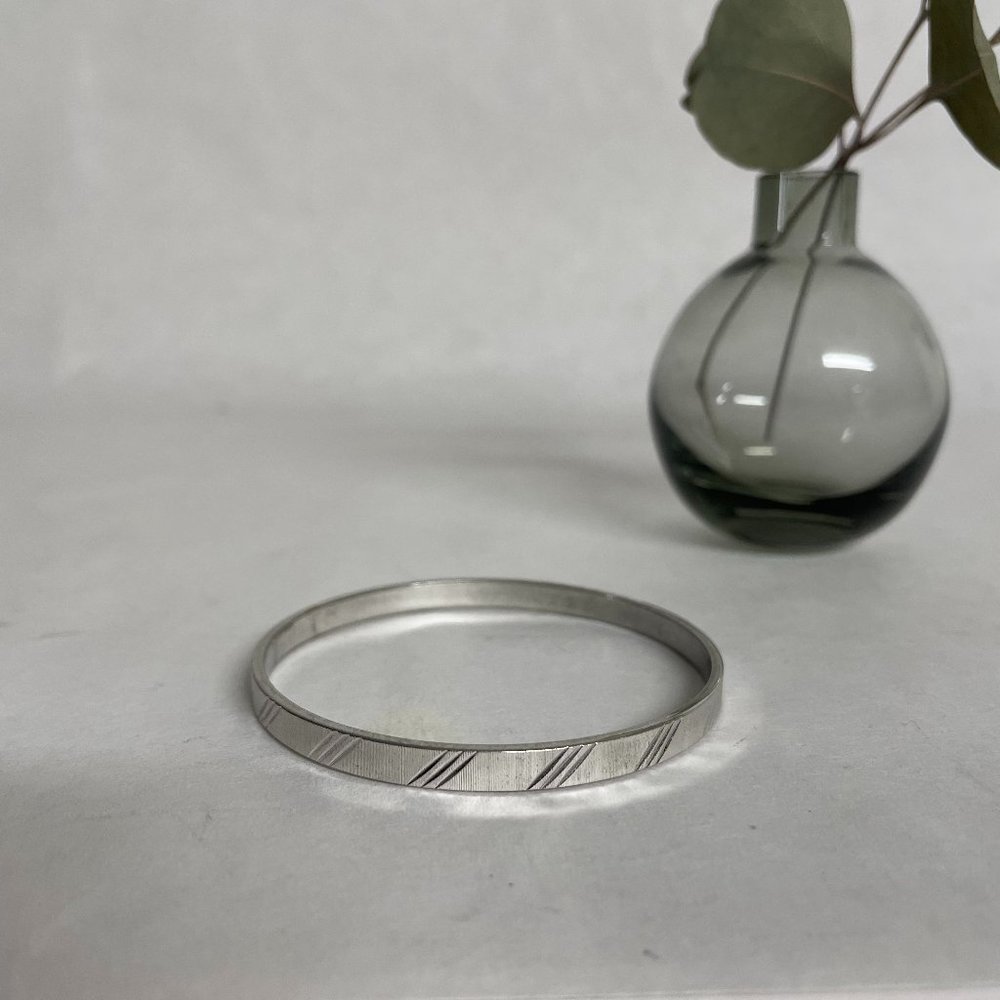 Monet Diagonal Striped Silver Tone Bangle Bracelet Minimalist